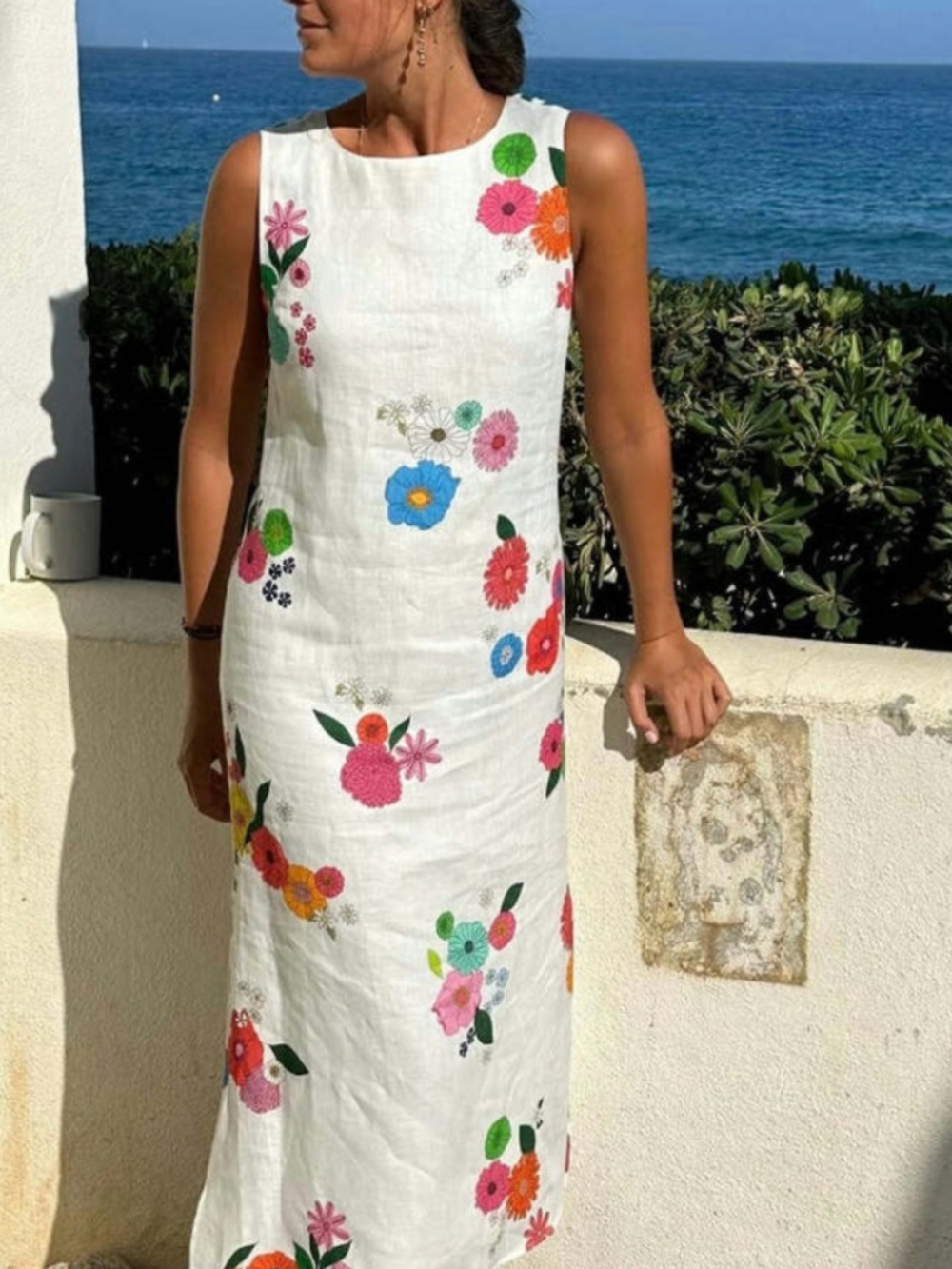 Vilagallo Liana Floral Maxi Dress Size 38 Floral Sleeveless Linen (G)